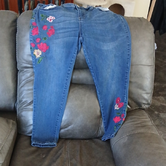 Sandpiper 18 Denim Ankle Pants with Pink Floral Embroidery - Picture 4 of 9